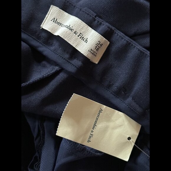 New Abercrombie & Fitch Pleated Trousers 34 / 18L Womens Blue Twill Stretch Pant - Picture 9 of 11